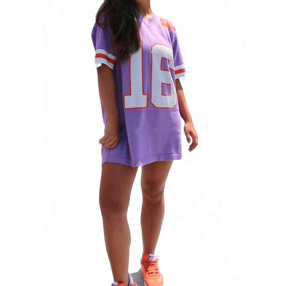 NEW SPARKLE CITY knit jersey dress in orange/purple